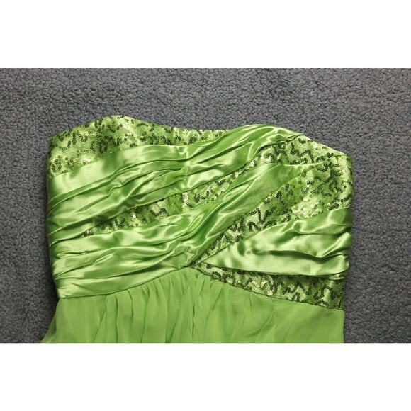 New Gunne Sax Jessica McClintock Dress 7 Green Chiffon Maxi Sequin Strapless - Picture 4 of 9